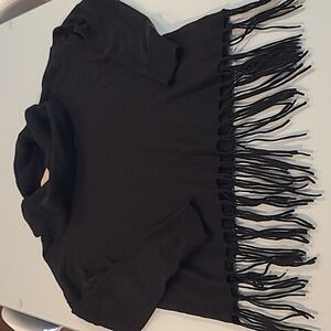 EUC Micheal Micheal Kors Black Cowl Neck Fringe Bottom Long Sleeved Sweater